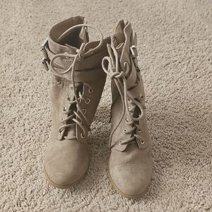 Madden Girl Taupe Lace-Up Boots